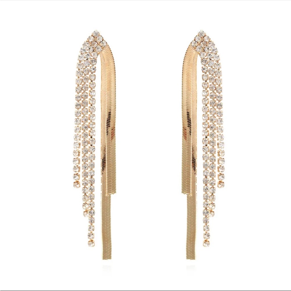 Rhinestone Gold Chain Tassel Earrings